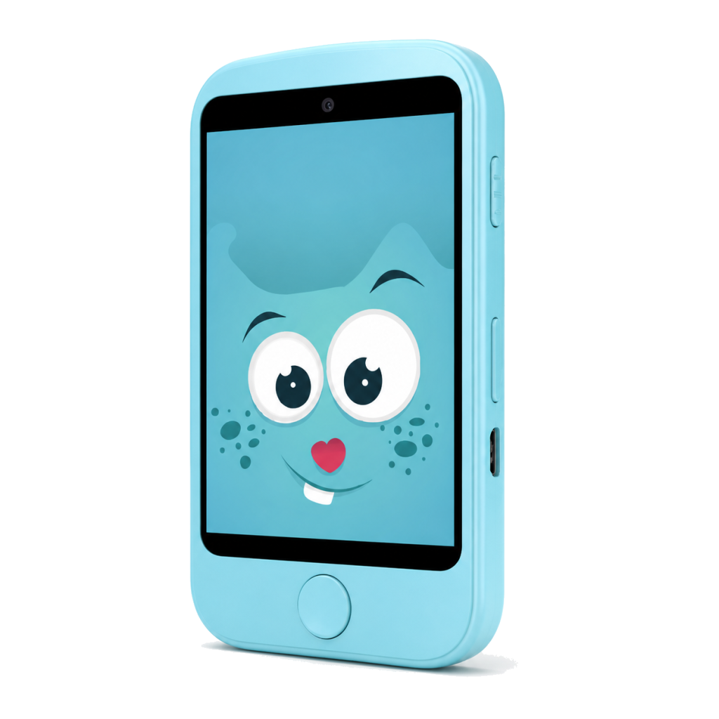 Blue children's touchscreen learning phone with cartoon face